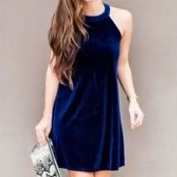 Betsey Johnson Dresses & Skirts - Betsey Johnson Navy Blue Velvet Swing Dress Size 4 New